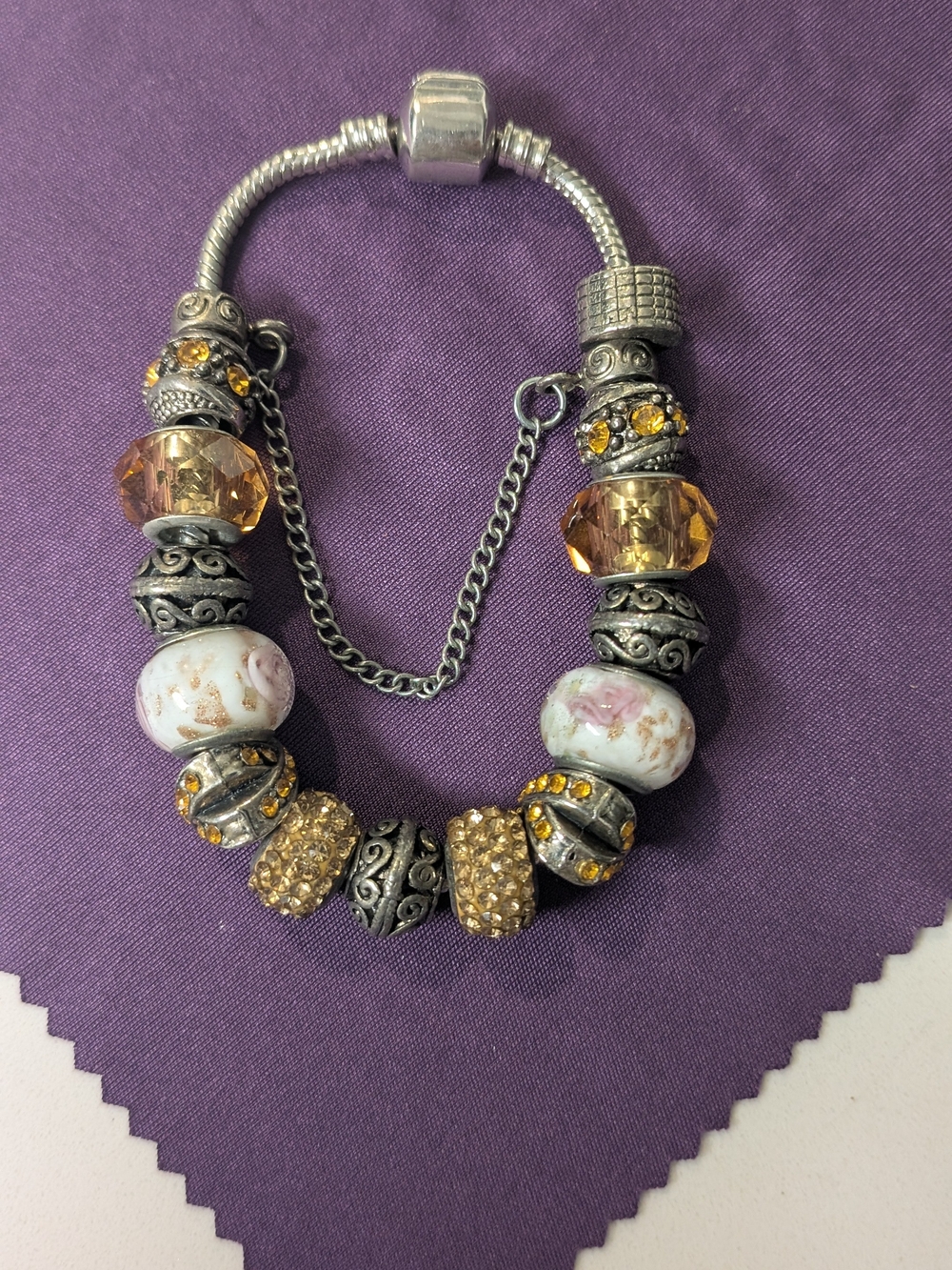 Silver-Tone Bracelet with Pink and Gold Accent Beads